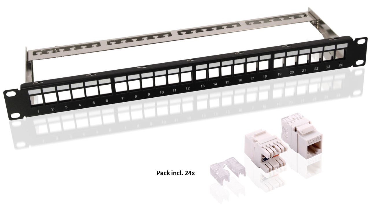 19-inch Keystone Patch Panel with CAT6 Modules 1U