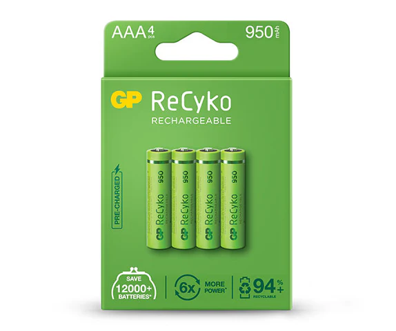 GP Greencell Recyko / AAA Rechargeable Batteries / 950mAh / 4 pack