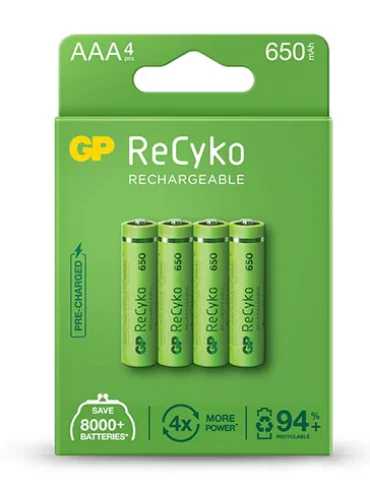 GP Greencell Recyko / AAA Rechargeable Batteries / 650mAh / 4 pack
