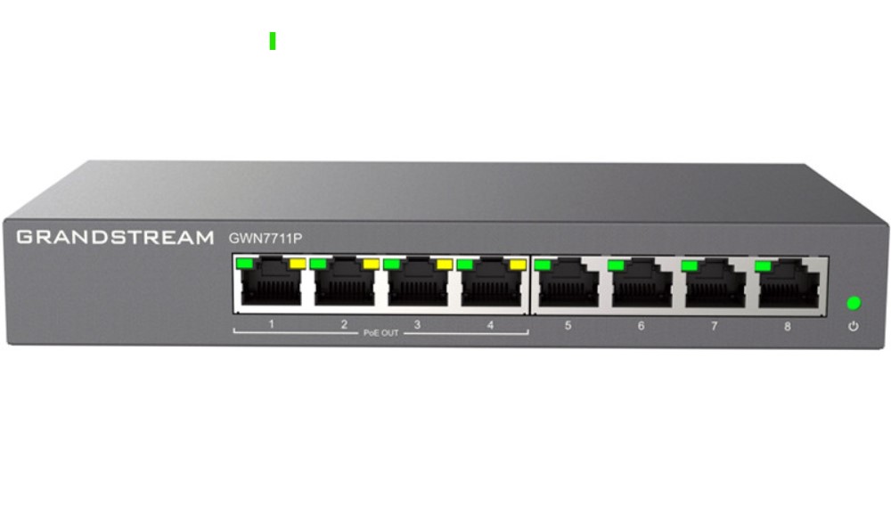 Grandstream GWN7711P - 8 Port Gigabit PoE+ Managed Switch, 4 PoE+/24V Passive, 60W
