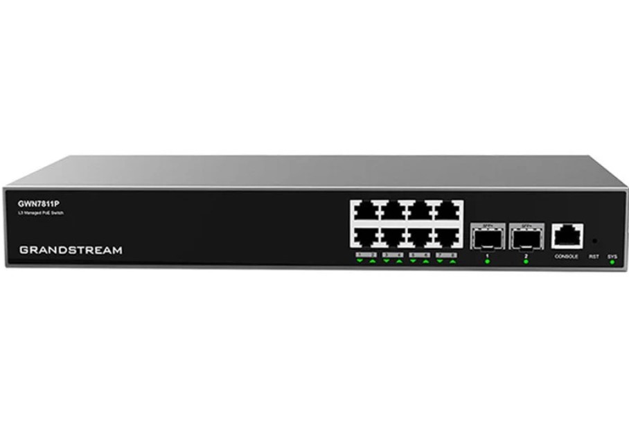 Grandstream GWN7811P - 8 Port Gigabit PoE+ Managed Layer3 Switch, 2 SFP+, 120W