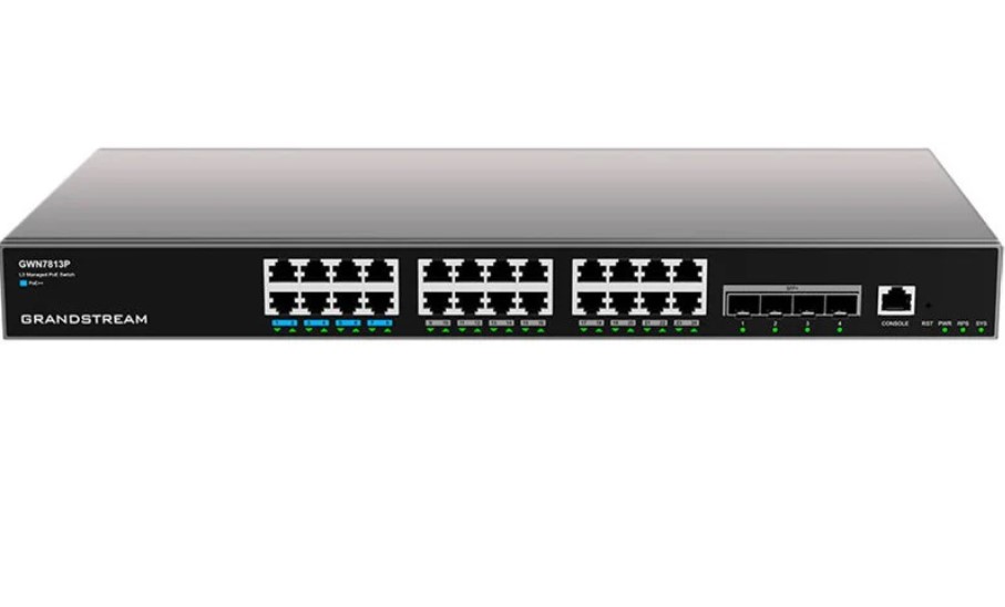 Grandstream GWN7813P - 24 Port Gigabit PoE++ Managed Layer3 Switch, 4 SFP+, 360W