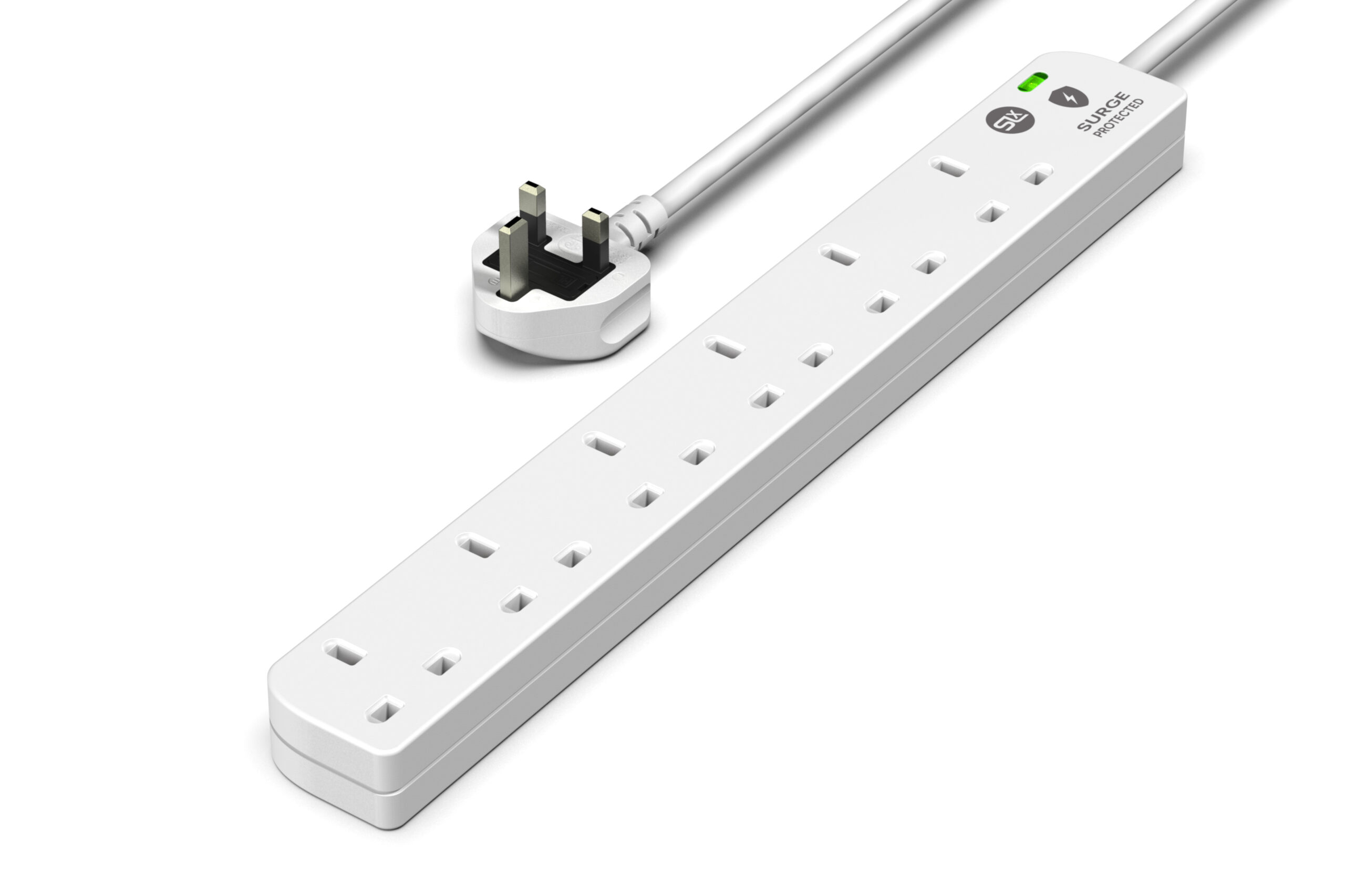 6 Gang Extension Lead 1m -  (Surge protected & neon)