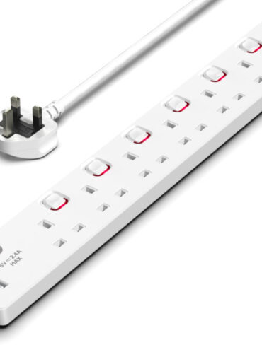 6 Gang Extension Lead 1m -  (USB, Switched, Surge Protected & Neon)