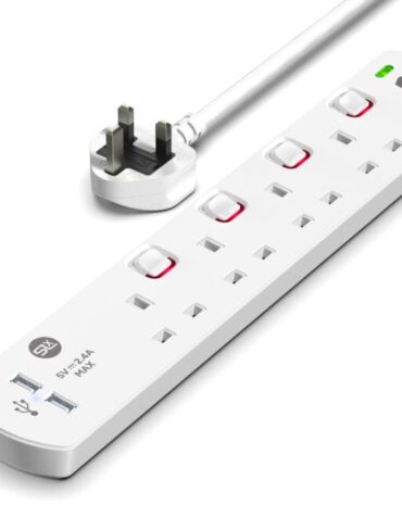 4 Gang Extension Lead 2m -  (USB, Switched, Surge Protected & Neon)