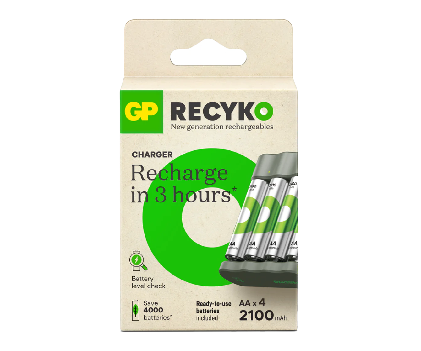 GP Greencell Recyko B441 USB Charger / 4 x AA Rechargeable Batteries