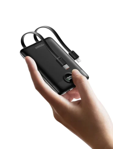 Veger 10,000mAh Powerbank, PD20W, QC3.0, LCD Display, Slimline, Built in USB C / Lightning Cables