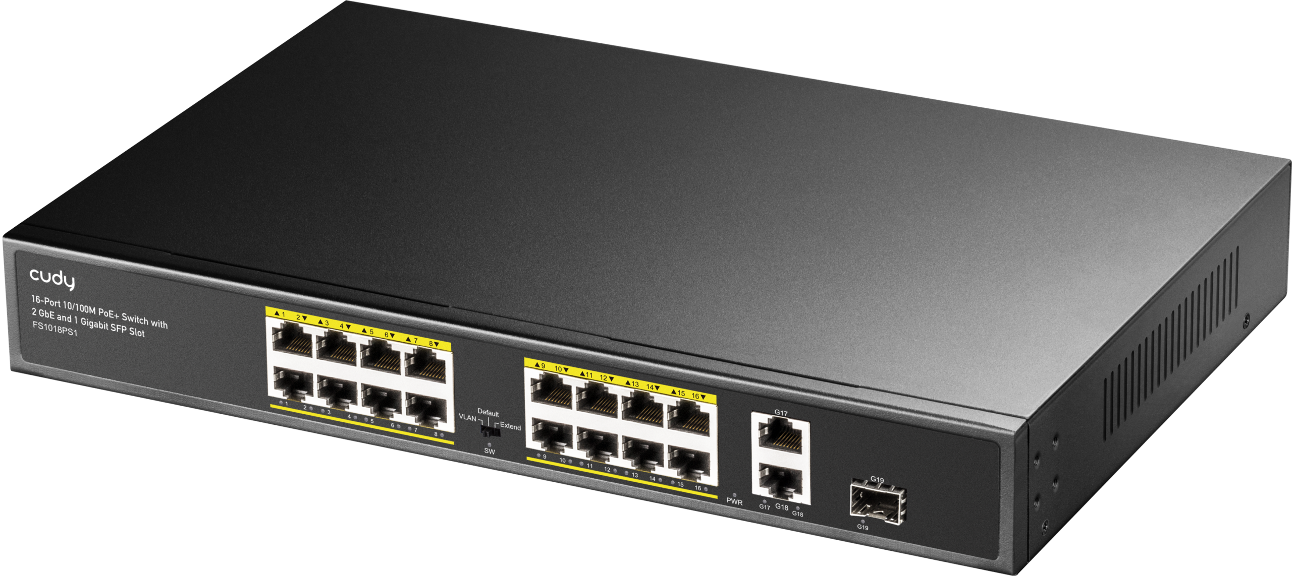 Cudy 16 Port 100M PoE+ Switch + 2 GB Uplink + SFP 200W