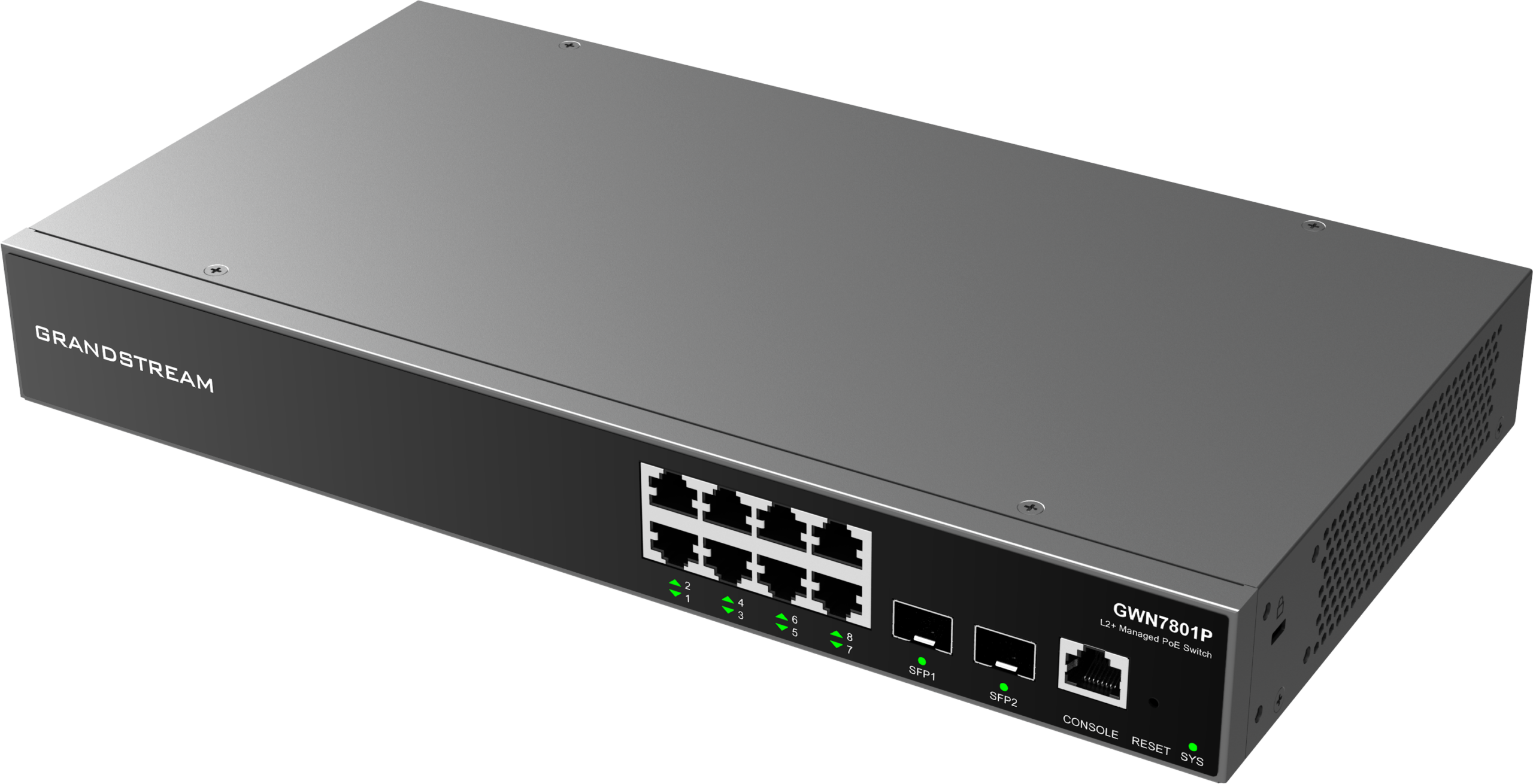 Grandstream GWN7801P - 8 Port Gigabit PoE+ Managed Layer2+ Switch, 2 SFP, 120W