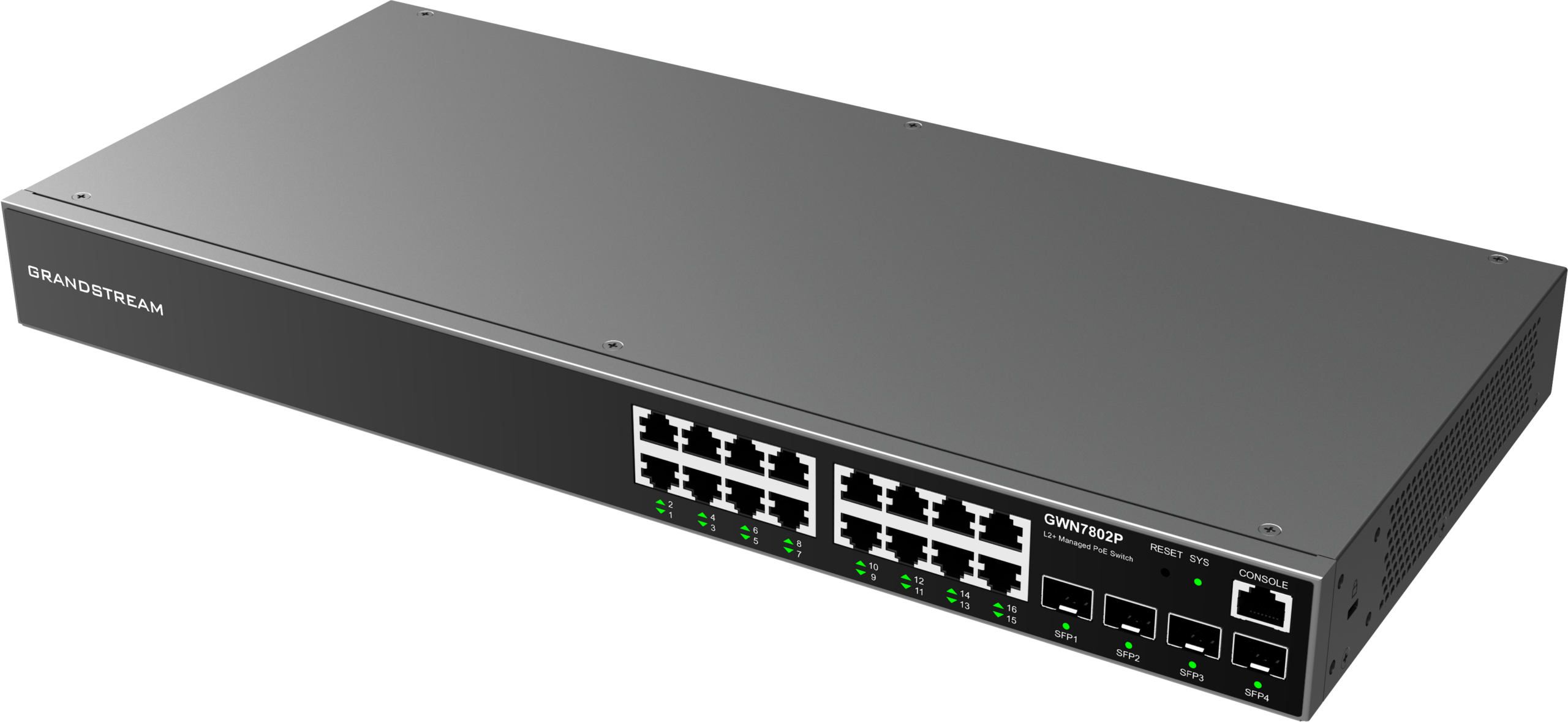 Grandstream GWN7802P - 16 Port Gigabit PoE+ Managed Layer2+ Switch, 4 SFP, 240W