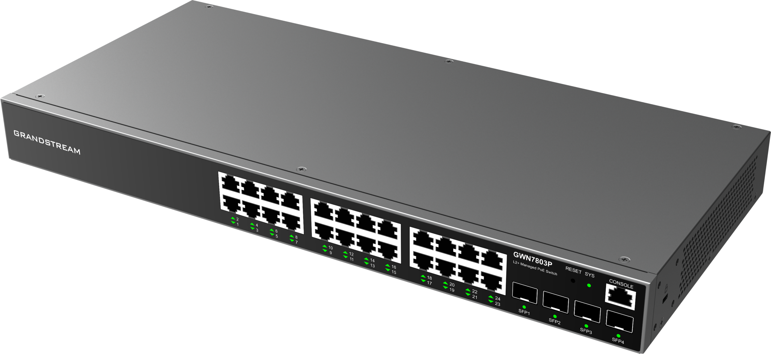 Grandstream GWN7803P - 24 Port Gigabit PoE+ Managed Layer2+ Switch, 4 SFP, 360W
