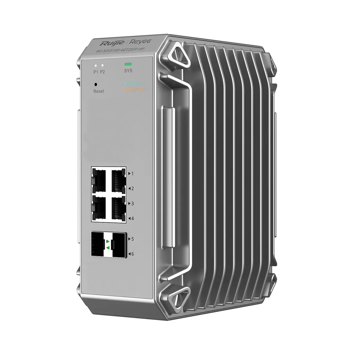Reyee 6 Port Industrial Grade Gigabit Cloud Managed PoE+ Switch with 2 SFP Uplink, 120W