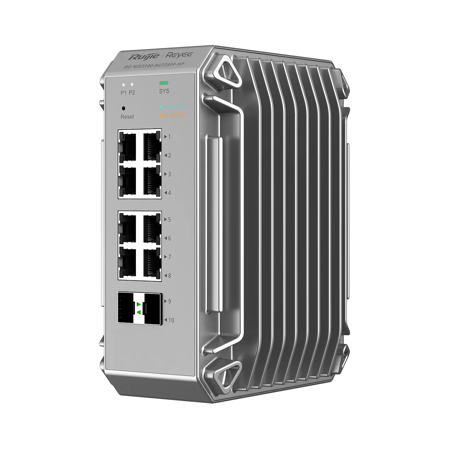 Reyee 10 Port Industrial Grade Gigabit Cloud Managed PoE+ Switch with 2 SFP Uplink, 240W