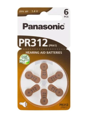 Panasonic PR-312 Hearing Aid Batteries - 6 Pack