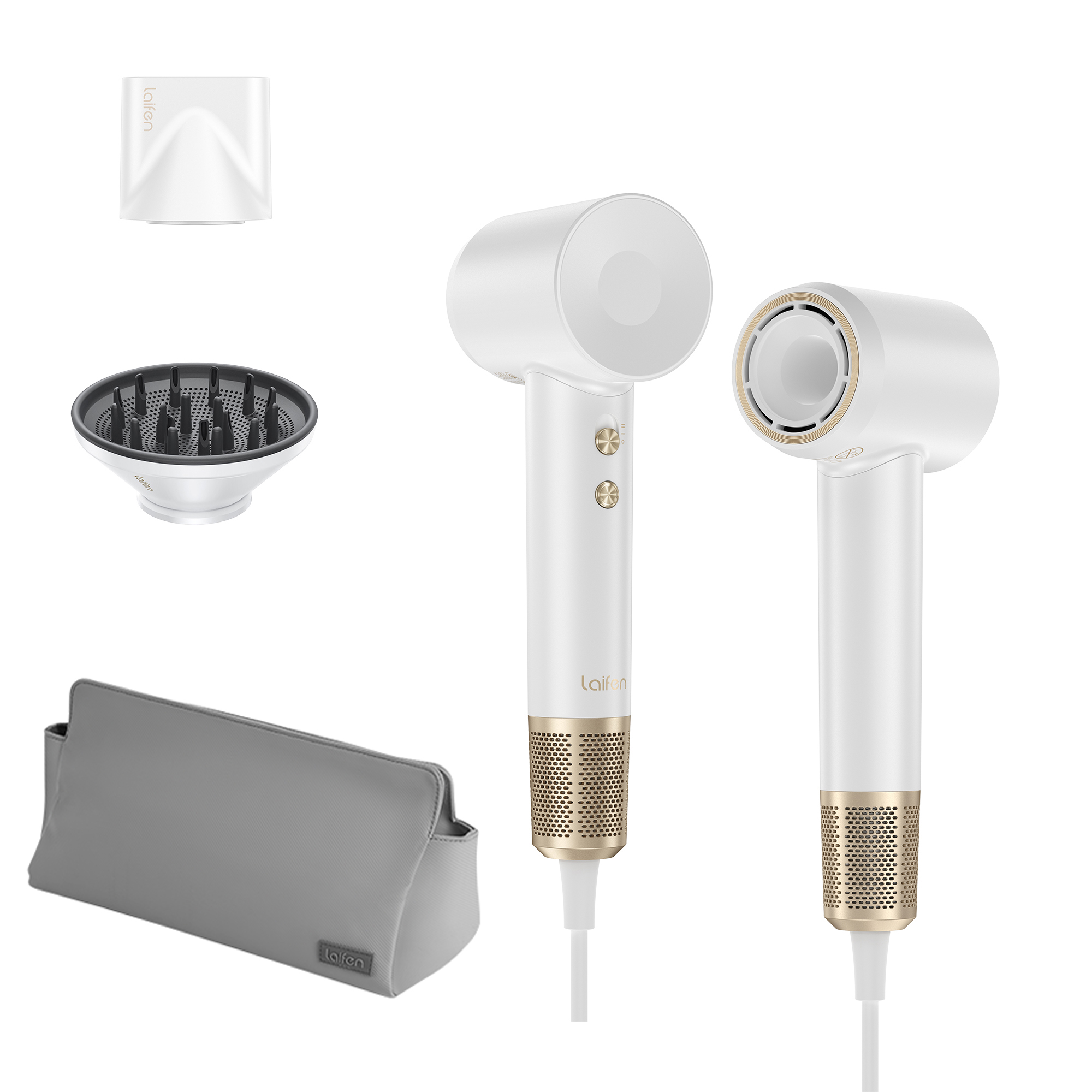 Laifen Swift Premium - High Speed Hairdryer with Attachments & Carry Case (White/Gold)