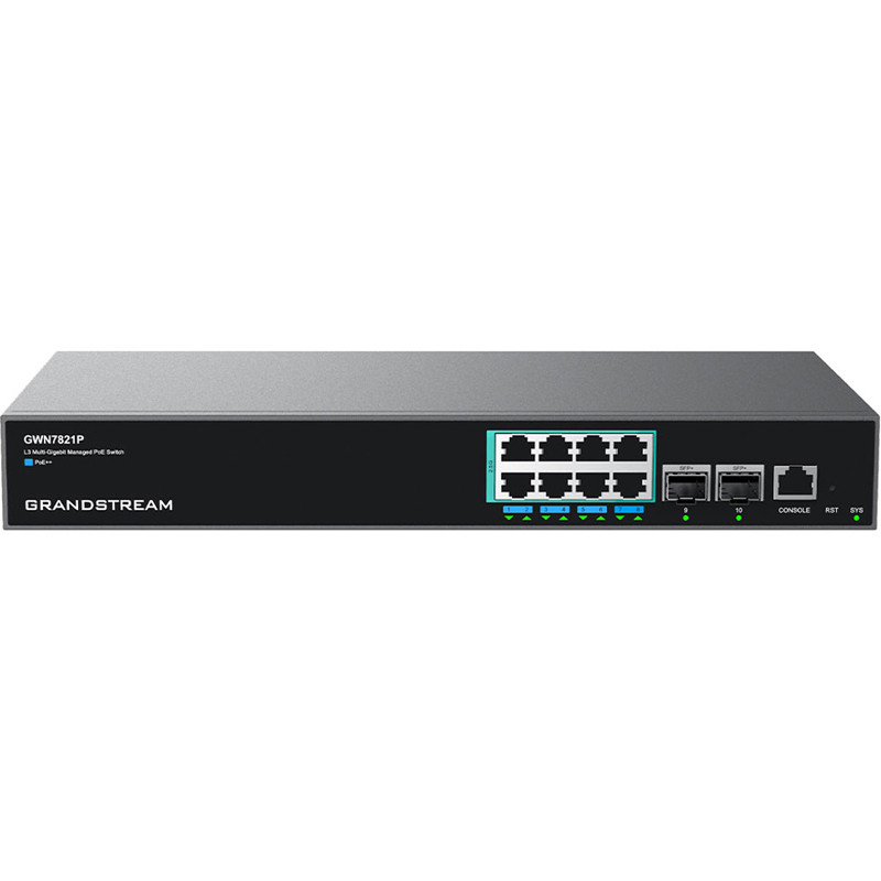 Grandstream GWN7821P - 10 Port Managed, Multi Gigabit L3 PoE Switch, 8 x 2.5GE + 2 x SFP+