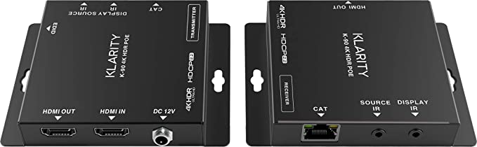 Klarity 4K HDMI Extender Over Single CAT5/6 PoE with IR Control and HDMI Loop-Through